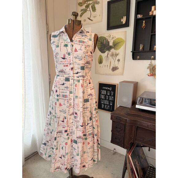 J. Crew Factory Dresses & Skirts - J.Crew Postcard Print Cotton Linen Sleeveless Shirt Dress BP800 White 2P NEW